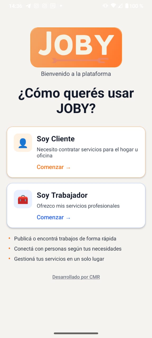 Joby — pantalla 1